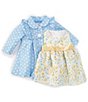 Color:Blue - Image 1 - Baby Girls Newborn-24 Month Long Sleeve Pique Dot Coat & Dress 2-Piece Set