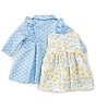 Color:Blue - Image 2 - Baby Girls Newborn-24 Month Long Sleeve Pique Dot Coat & Dress 2-Piece Set