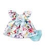 Color:Blue - Image 1 - Baby Girls Newborn-24 Months Flutter-Sleeve Floral-Printed Mikado Fit-And-Flare Dress