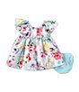 Color:Blue - Image 2 - Baby Girls Newborn-24 Months Flutter-Sleeve Floral-Printed Mikado Fit-And-Flare Dress