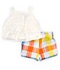 Color:Multi - Image 2 - Baby Girls Newborn-24 Months Sleeveless Textured-Knit Top & Plaid Seersucker Shorts Set