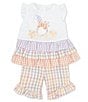 Color:Multi - Image 1 - Baby Girls Newborn-24Month Flutter Short Sleeve Tiered Bunny Tail Top with Multi Ruffle Leggings
