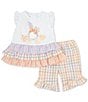 Color:Multi - Image 3 - Baby Girls Newborn-24Month Flutter Short Sleeve Tiered Bunny Tail Top with Multi Ruffle Leggings