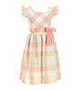 Color:Multi - Image 1 - Big Girls 7-16 Flutter Sleeved Plaid Pull Through Ribbon and Bow Dress