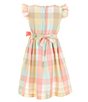Color:Multi - Image 2 - Big Girls 7-16 Flutter Sleeved Plaid Pull Through Ribbon and Bow Dress