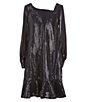 Color:Black - Image 1 - Big Girls 7-16 Puffed Sleeve Sequin Embellished Shift Dress