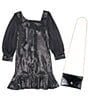 Color:Black - Image 3 - Big Girls 7-16 Puffed Sleeve Sequin Embellished Shift Dress