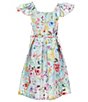 Color:Blue - Image 2 - Big Girls 7-16 Flutter Sleeve Floral-Print Fit & Flare Dress
