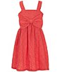 Color:Orange - Image 1 - Big Girls 7-16 Sleeveless Bow-Accented Eyelet-Embroidered Fit-And-Flare Dress