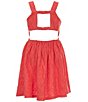 Color:Orange - Image 2 - Big Girls 7-16 Sleeveless Bow-Accented Eyelet-Embroidered Fit-And-Flare Dress