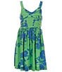 Color:Green - Image 1 - Big Girls 7-16 Sleeveless Tropical Print Linen-Blend Dress