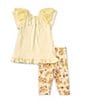 Color:Yellow - Image 2 - Little Girls 2T-6X Eyelet Flutter Sleeve Tunic Top & Printed Leggings Set