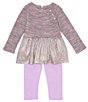 Color:Lavender - Image 1 - Little Girls 2T-6X Long Sleeve Space Dyed Foiled Knit Top & Solid Stretch Knit Leggings Set