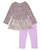 Color:Lavender - Image 3 - Little Girls 2T-6X Long Sleeve Space Dyed Foiled Knit Top & Solid Stretch Knit Leggings Set