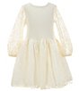 Color:Ivory - Image 1 - Little Girls 2T-6X Patterned Sheer Sleeve Fit-And-Flare Dress