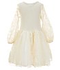 Color:Ivory - Image 2 - Little Girls 2T-6X Patterned Sheer Sleeve Fit-And-Flare Dress