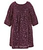 Color:Plum - Image 1 - Little Girls 2T-6X Raglan-Sleeve Spangle-Knit Fit-And-Flare Dress