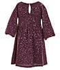 Color:Plum - Image 2 - Little Girls 2T-6X Raglan-Sleeve Spangle-Knit Fit-And-Flare Dress