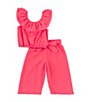Color:Coral - Image 1 - Little Girls 4-6X Sleeveless Peasant Top & Wide Leg Cropped Pant Set