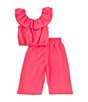 Color:Coral - Image 2 - Little Girls 4-6X Sleeveless Peasant Top & Wide Leg Cropped Pant Set