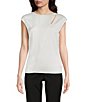 Color:Open White - Image 1 - BOSS by Hugo Boss Bianno Layer Silk Crew Neck Short Sleeve Blouse
