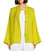 Color:Quince - Image 1 - Danuta Finestra Windowpane Light Linen Mandarin Collar Long Wide Sleeve Oversized Button-Front Jacket