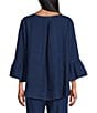 Color:Dewberry - Image 2 - Fran Light Linen Round Neck Ruffle 3/4 Bell Sleeve High-Low Coordinating Shirt