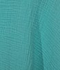 Color:Garda - Image 4 - Plus Size Bax Woven Cotton Gauze V-Neck Elbow Sleeve Dropped Shoulder Shark Bite Hem Top