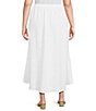 Color:White - Image 2 - Plus Size Cinzia Light Linen Elastic Waist High-Low Hem Midi A-Line Skirt