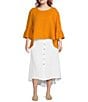 Color:White - Image 3 - Plus Size Cinzia Light Linen Elastic Waist High-Low Hem Midi A-Line Skirt