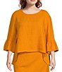 Color:Ursinia - Image 1 - Plus Size Fran Round Neck Ruffle 3/4 Bell Sleeve High-Low Linen Coordinating Shirt