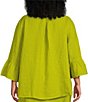 Color:Vireo - Image 2 - Plus Size Fran Round Neck Ruffle 3/4 Bell Sleeve High-Low Linen Coordinating Shirt