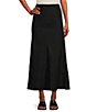 Color:Black - Image 1 - Long Bias Elastic Waist Coordinating A-Line Pull-On Skirt