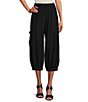 Color:Black - Image 1 - Wylie Microfiber Knit Jersey Wide-Leg Patch Pocket Oversized Fit Pull-On Capri Pants
