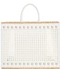 Color:Ivory Natural - Image 2 - Woven Caned Leather Ellie Large Pearl Tote Bag