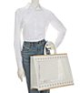 Color:Ivory Natural - Image 4 - Woven Caned Leather Ellie Large Pearl Tote Bag