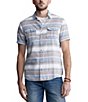 Color:Mirage - Image 1 - Sodhi Short Sleeve Stripe Pattern Button Down Shirt