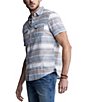 Color:Mirage - Image 3 - Sodhi Short Sleeve Stripe Pattern Button Down Shirt