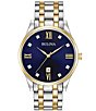 Color:Two Tone - Image 1 - Men's Blue Dial Diamond Two Tone Stainless Steel Bracelet Watch