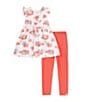 Color:Cloud - Image 1 - Little Girls 2T-5T Flutter-Sleeve Paradise Knot-Front Tunic Top & Solid Leggings Set