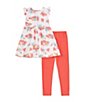 Color:Cloud - Image 2 - Little Girls 2T-5T Flutter-Sleeve Paradise Knot-Front Tunic Top & Solid Leggings Set
