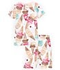 Color:Dahlia - Image 2 - Little/Big Girls 4-12 Short Sleeve Ice Cream Printed Pajama T-Shirt & Matching Shorts Set