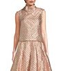Color:Blush - Image 1 - Brocade Cropped Sleeveless Mock Neck Button Back Coordinating Boxy Top