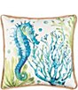 Color:Multi - Image 1 - Seahorse Life Embroidered Throw Pillow