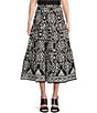 Color:Black/White - Image 1 - Abstract Foulard Print A-Line Midi Skirt