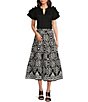 Color:Black/White - Image 3 - Abstract Foulard Print A-Line Midi Skirt