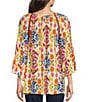 Color:Pink Multi - Image 2 - Abstract Print Scoop Neck 3/4 Sleeve Tunic