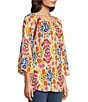 Color:Pink Multi - Image 4 - Abstract Print Scoop Neck 3/4 Sleeve Tunic