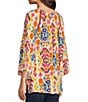 Color:Pink Multi - Image 5 - Abstract Print Scoop Neck 3/4 Sleeve Tunic