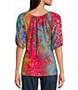 Color:Lime Multi - Image 2 - Abstract Tie Dye Burnout Knit Scoop Neck Elbow Sleeve Tunic